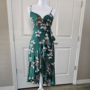 Green floral midi dress, size small